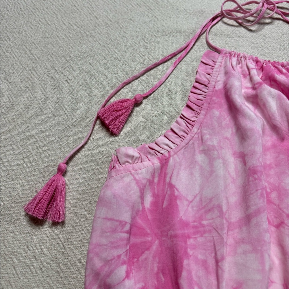 Majorelle Pink Baker Tie Dye Halter Ruffle‎ Tassels Mini Dress XL - Picture 4 of 8